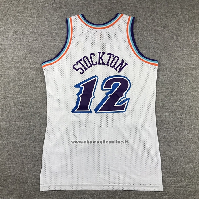 Maglia Bambino Utah Jazz John Stockton #12 Hardwood Classics Throwback 1996-97 Bianco